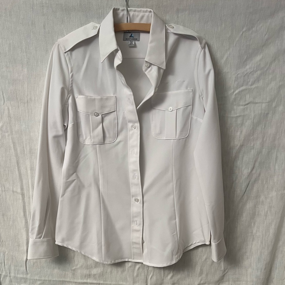 A Cut Above Women’s White Button Down Pilot Shirt
